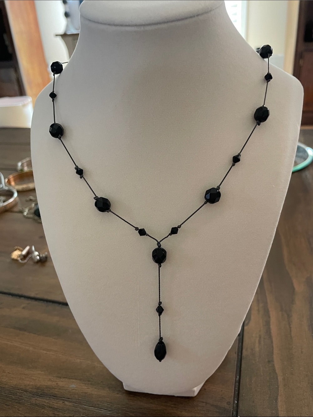 Goth Dainty Black Crystal Y-Drop Lariat Necklace